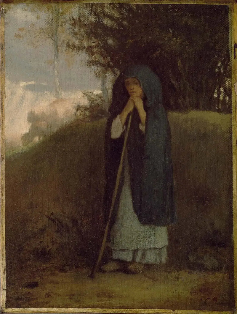 Bergère, der støtter sig til sin stok - Jean-François Millet