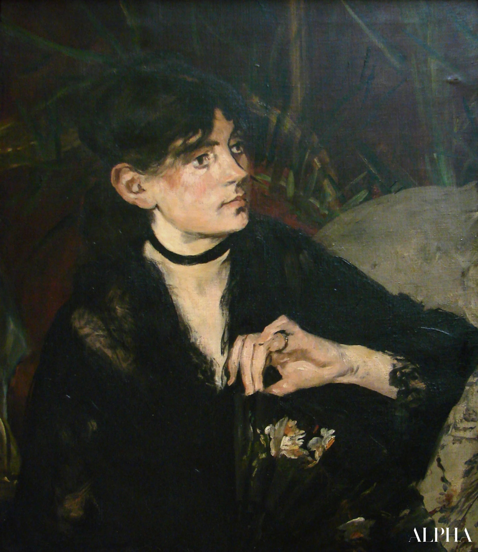 Berthe Morisot med vifte - Edouard Manet - Reproduktioner af malerier og højkvalitets malerier