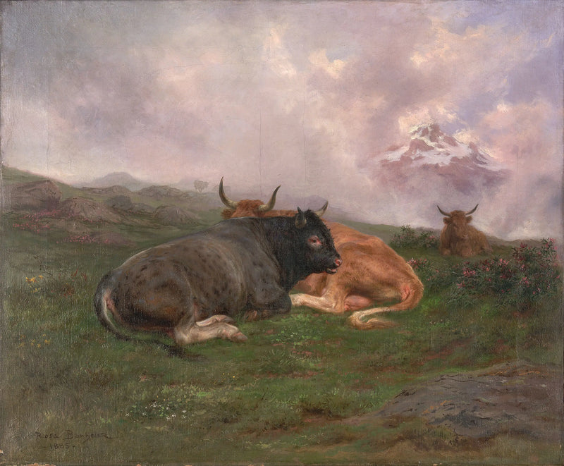 Bétail au repos sur une colline dans les Alpes - Rosa Bonheur