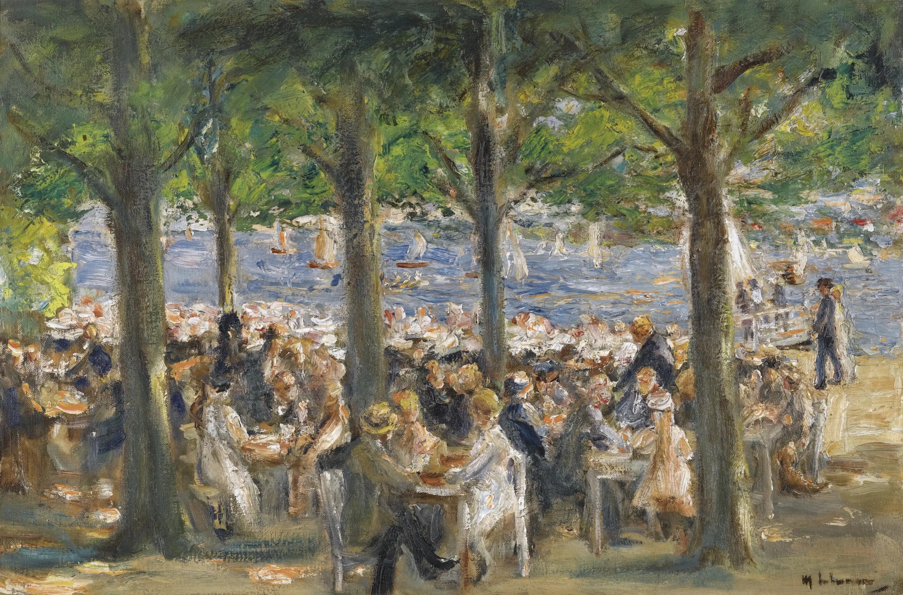 Biergarten près de la Havel sous les arbres - Max Liebermann image 1 tableau peint à l’huile sur toile