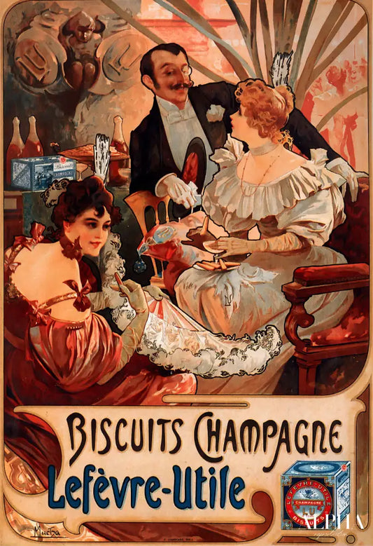 Biscuits Champagne Lefèvre Utile - Mucha - Reproductions de tableaux et peintures haut de gamme