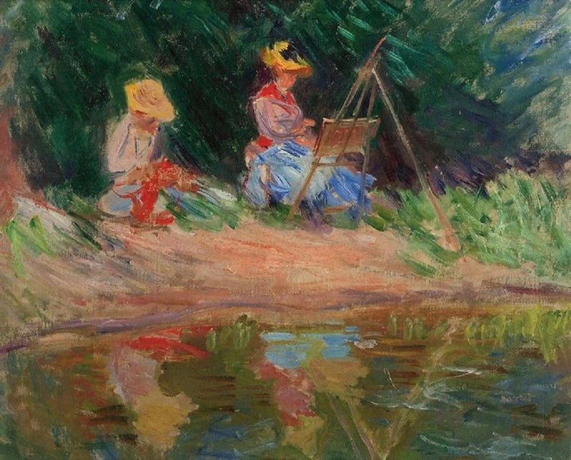 Blanche Monet maler med sin søster Suzanne ved vandkanten - Claude Monet
