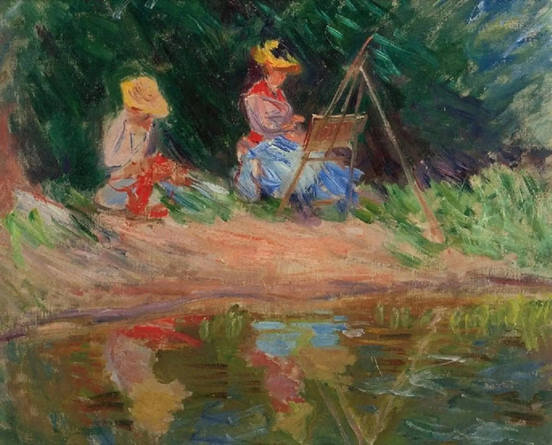 Blanche Monet maler med sin søster Suzanne ved vandkanten - Claude Monet