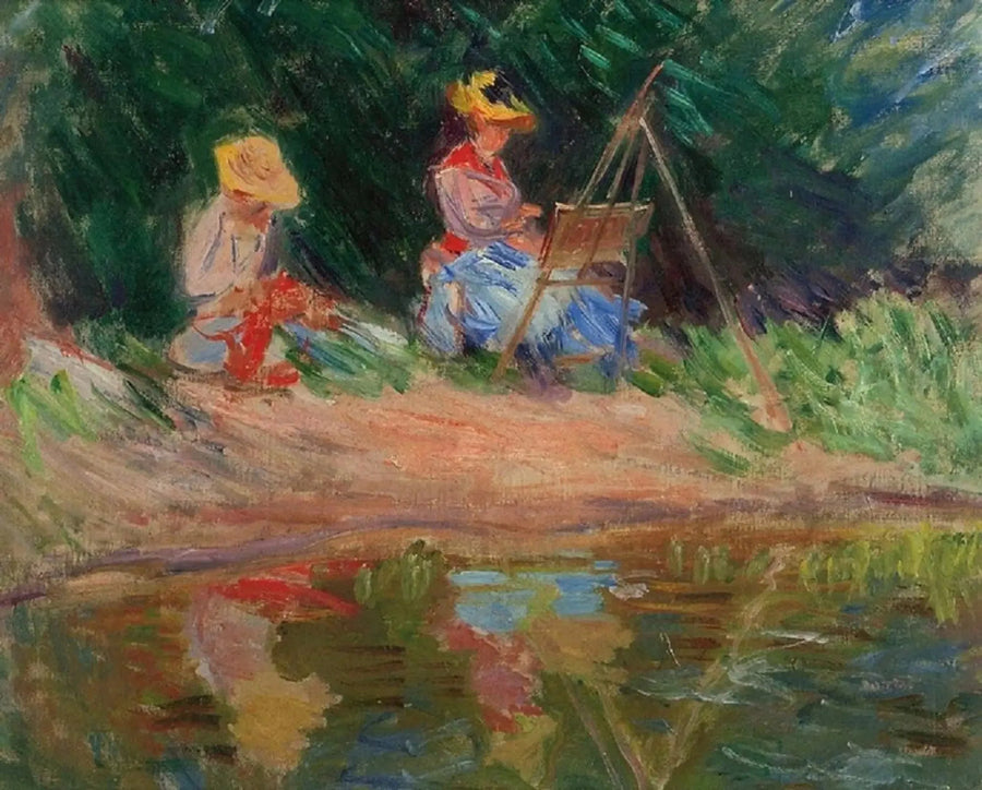 Blanche Monet maler med sin søster Suzanne ved vandkanten - Claude Monet