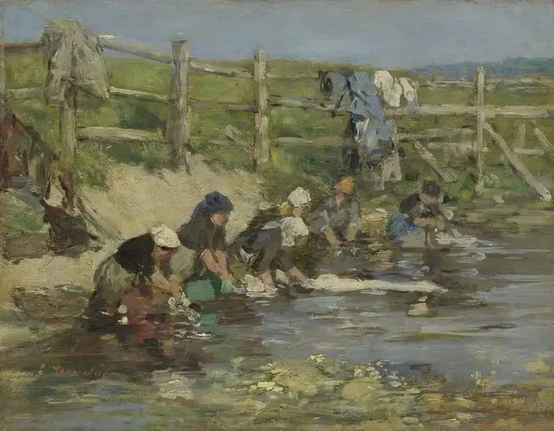 Vaskekoner ved en bæk - Eugène Boudin