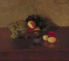 Glasbol med hvide og blå druer, ferskner og blommer - Henri Fantin-Latour