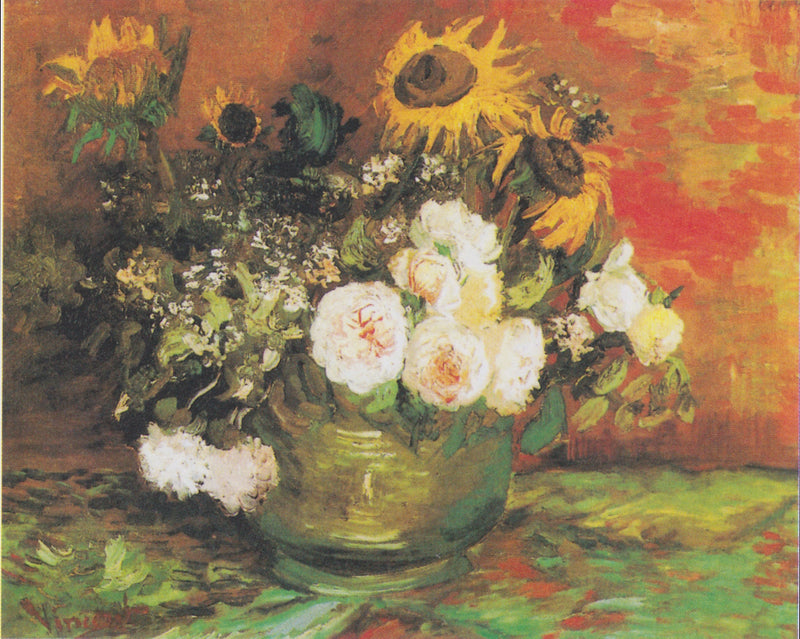 Skål med solsikker, roser og andre blomster - Vincent van Gogh