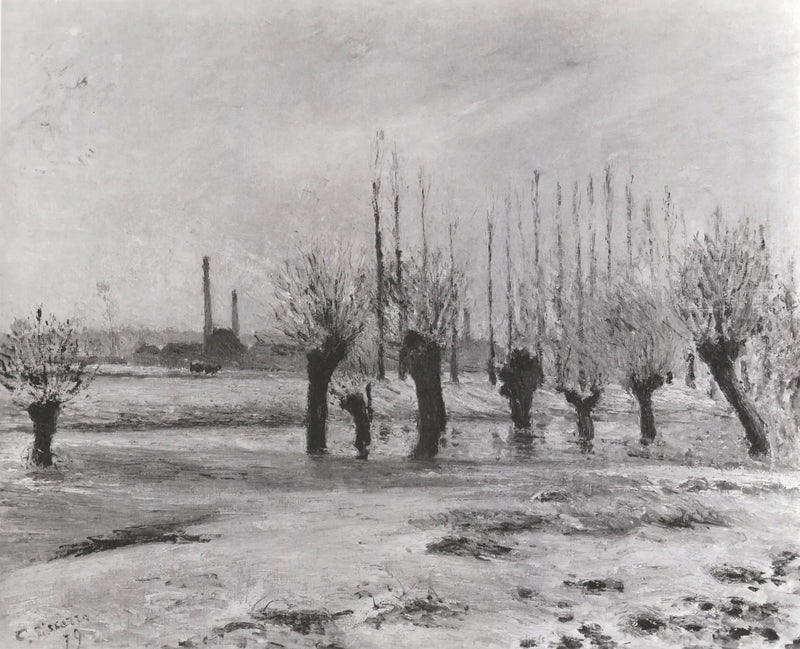 Oise bredder ved Pontoise, sneeffekt - Camille Pissarro