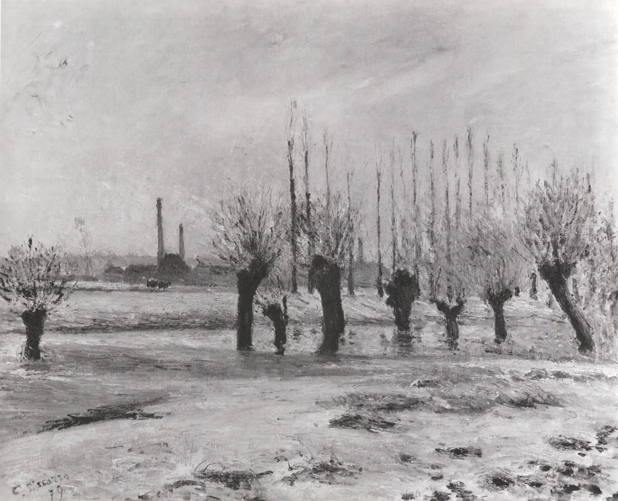 Oise bredder ved Pontoise, sneeffekt - Camille Pissarro