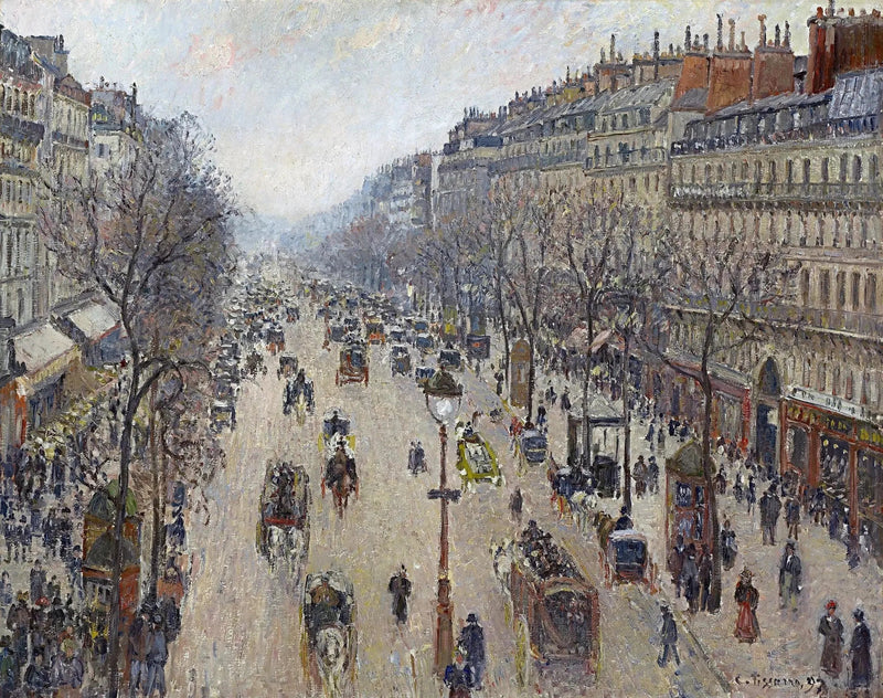 Boulevard Montmartre, morgen, grå vejr - Camille Pissarro