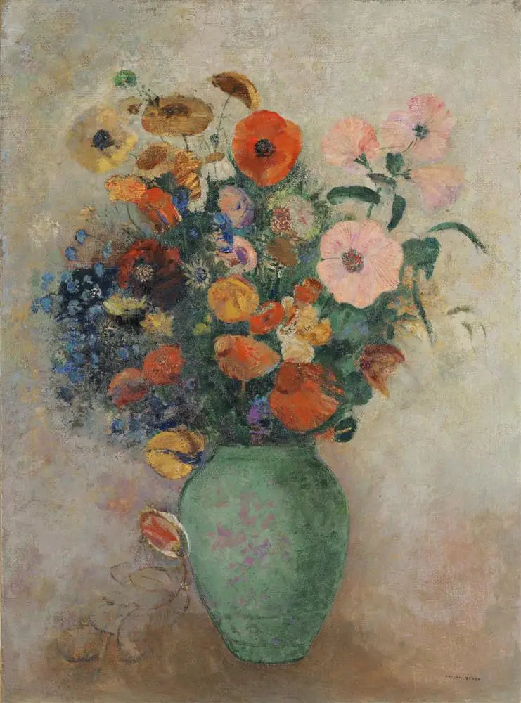 Blomsterbuket i en grøn vase - Odilon Redon