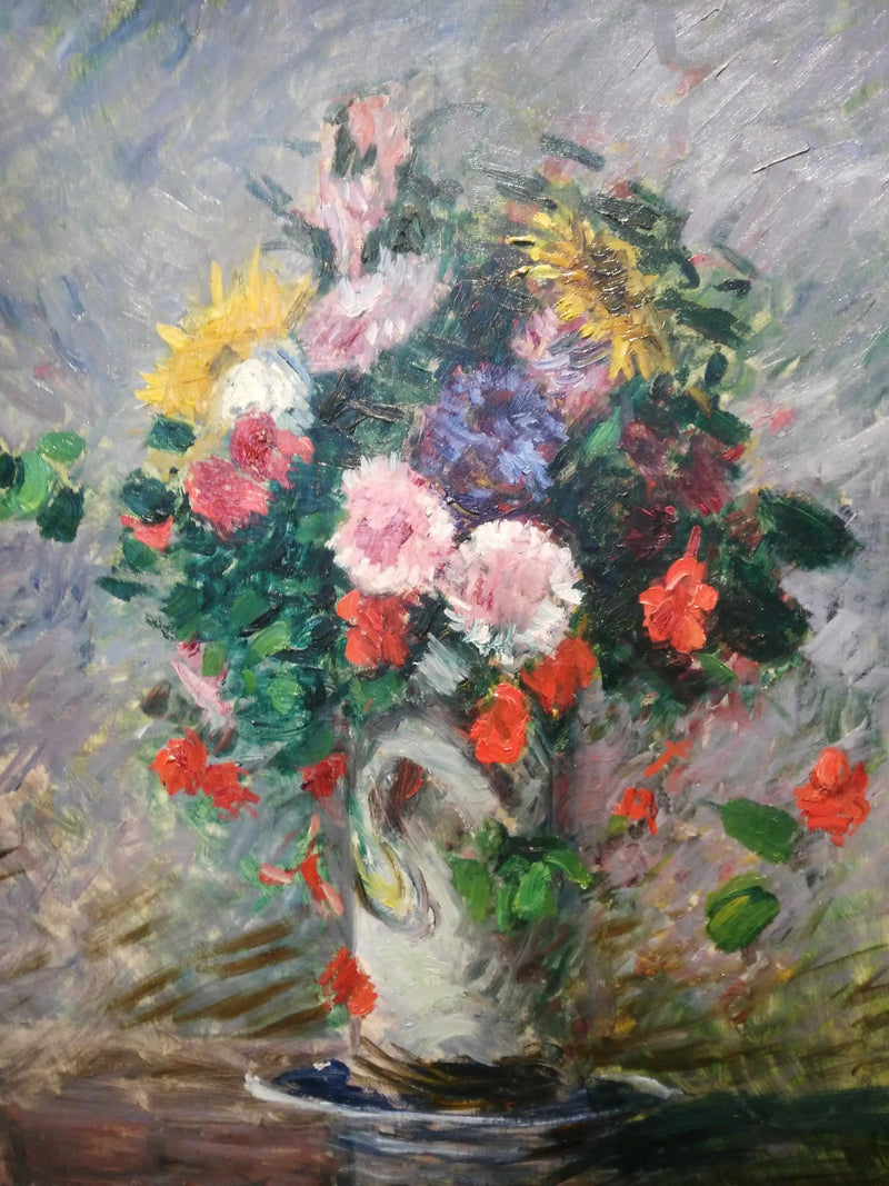 Buket af margueritter, kapuciner og solsikker i en vase - Gustave Caillebotte