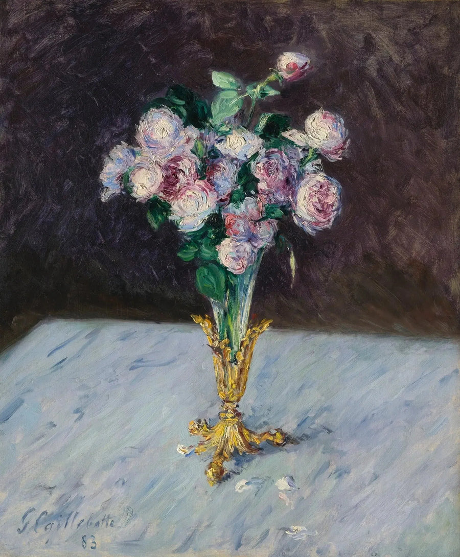 Buket af roser i en krystalvase - Gustave Caillebotte