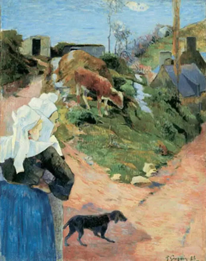Bretonner ved en vejkurve, eller Bretonner og kalv - Paul Gauguin