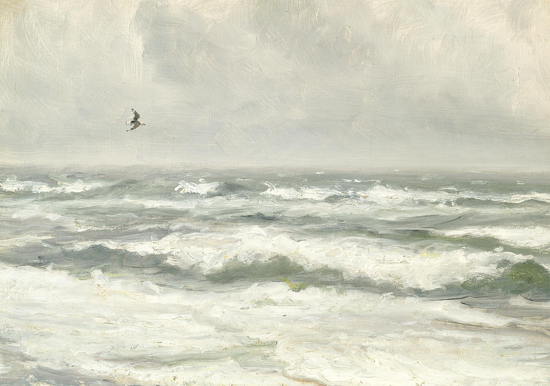 Bryder bølgerne på en grå dag. - Michael Peter Ancher