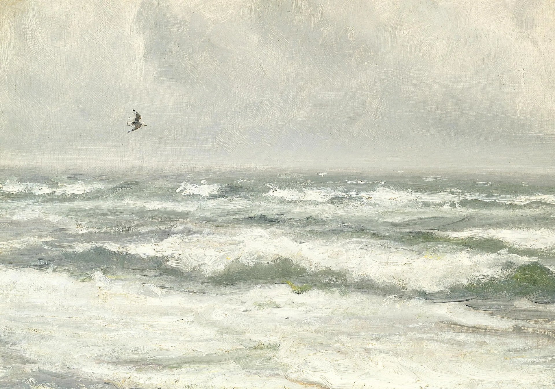Briser les vagues par une journée grise. - Michael Peter Ancher image 1 reproduction réalisée par Alpha Reproduction