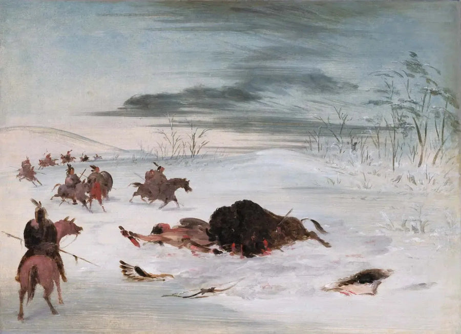 Døende hanbuffel i en snedrive - George Catlin
