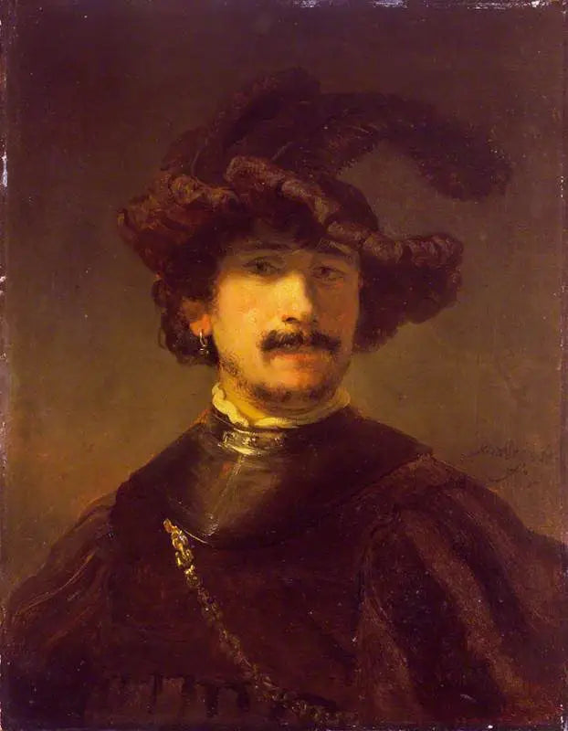 Mandbuste i gorgerin og fjerhat - Rembrandt