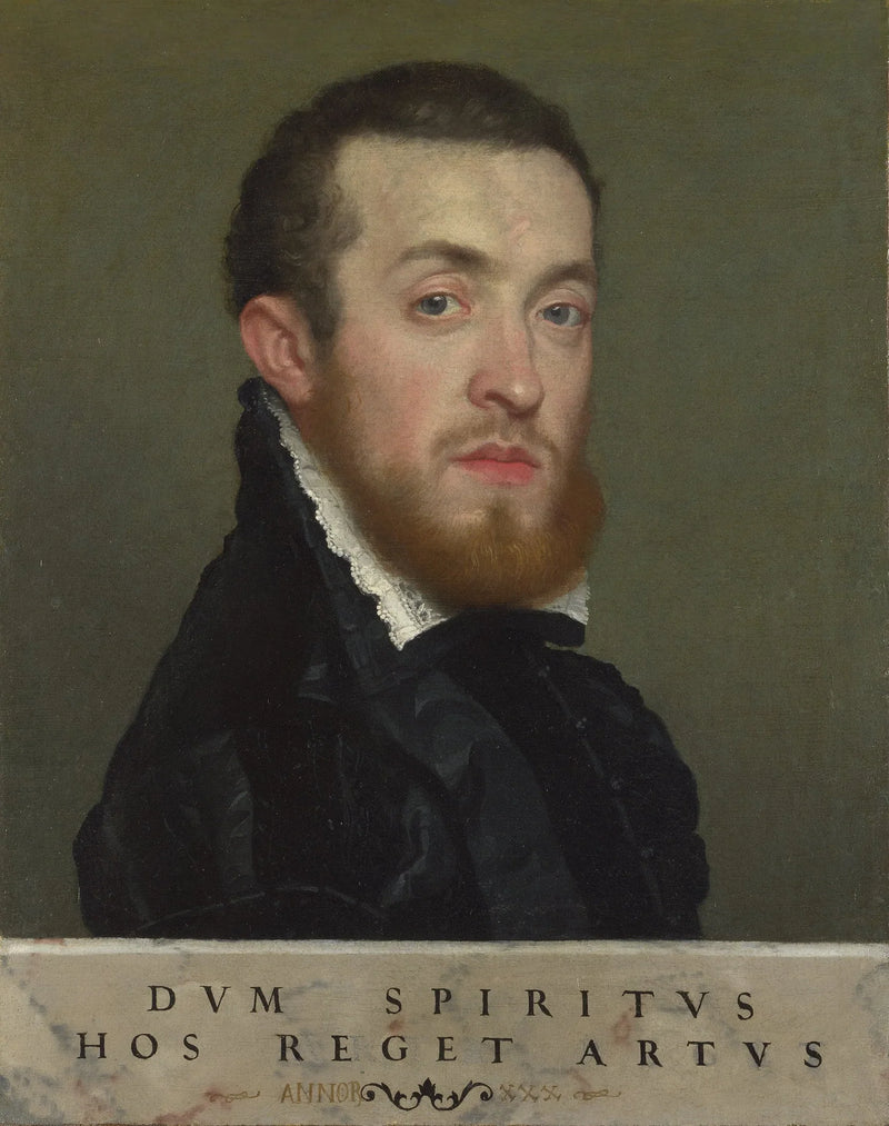 Buste af en ung mand med en inskription - Giovanni Battista Moroni
