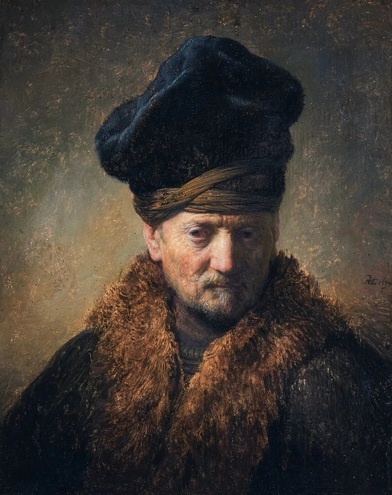 Buste af en gammel mand med en pels hat - Rembrandt