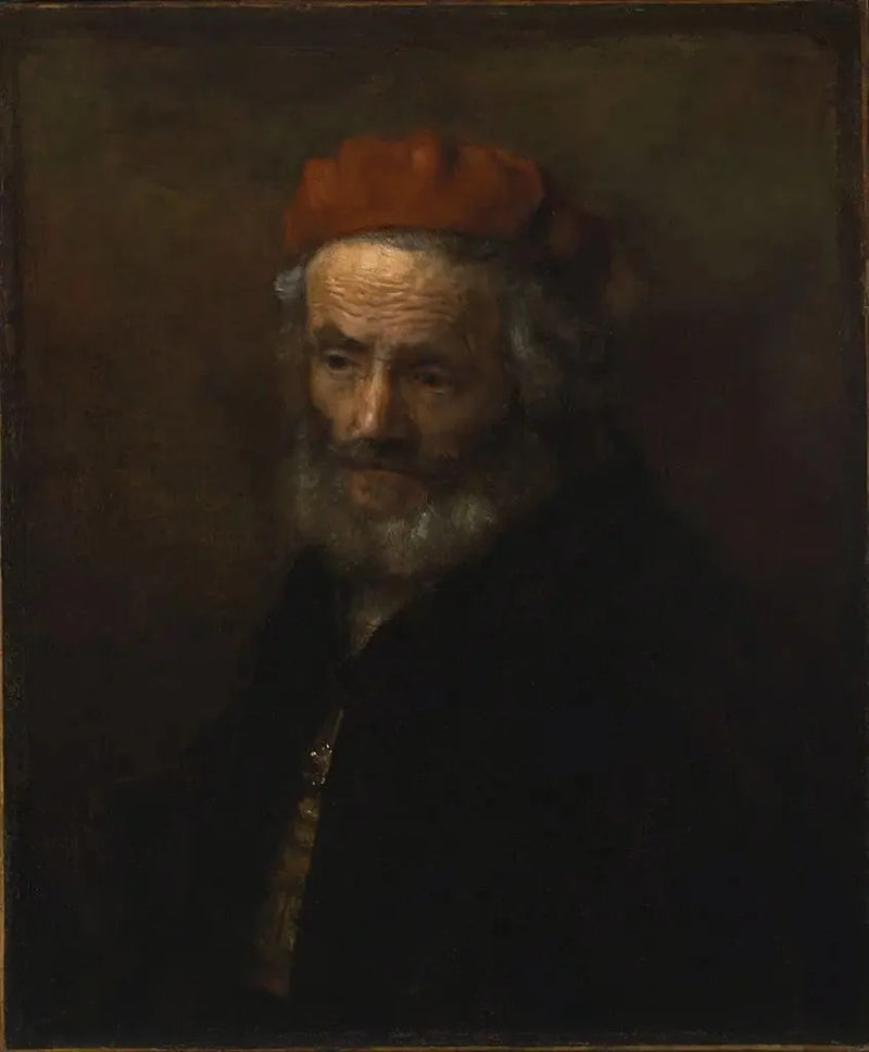 Buste af en gammel mand med en rød hat - Rembrandt
