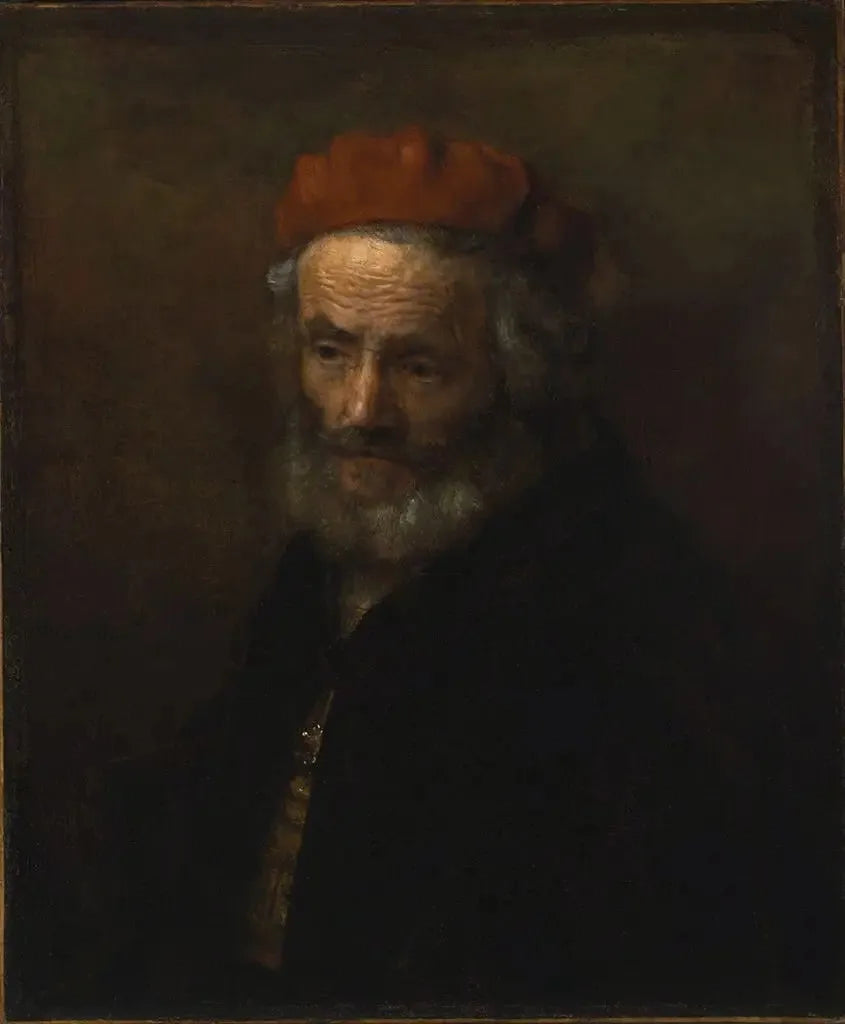 Buste af en gammel mand med en rød hat - Rembrandt