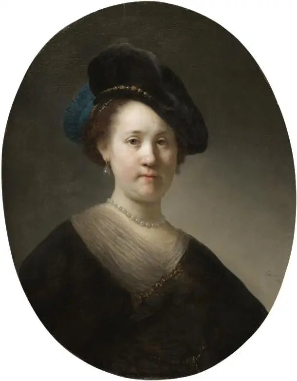 Buste af en ung kvinde med fjerhat - Rembrandt