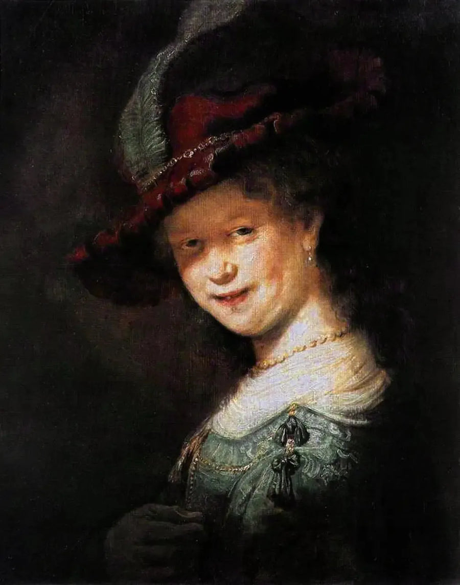 Buste af en ung smilende kvinde, måske Saskia van Uylenburgh - Rembrandt