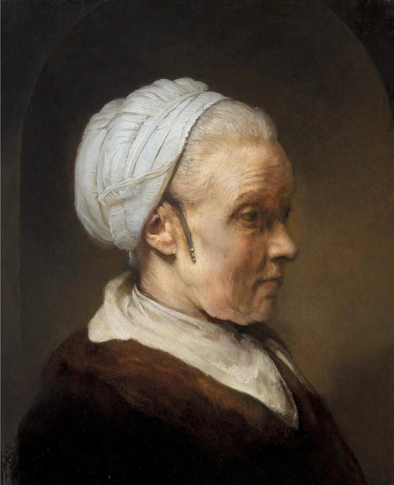 Buste af en gammel kvinde med hvidt hovedtørklæde - Rembrandt