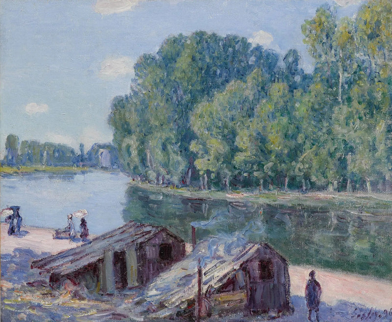 Hytter ved bredden af Loing-kanalen, Solskinseffekt - Alfred Sisley