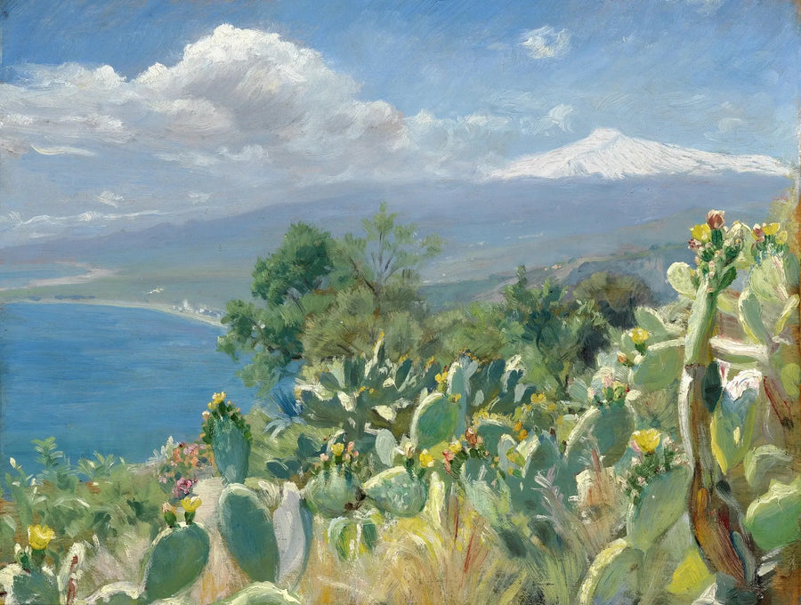 Blomstrende kaktusser nær Taormina. I baggrunden, Etna dækket af sne. - Peder Severin Krøyer