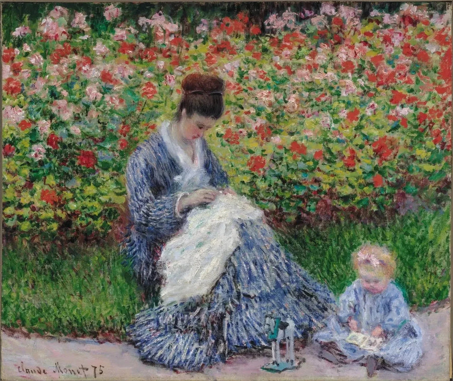 Camille Monet og et barn i haven W382 - Claude Monet