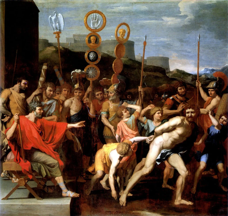 Camille leverer skolelæreren fra Faléries til sine skolebørn - Nicolas Poussin
