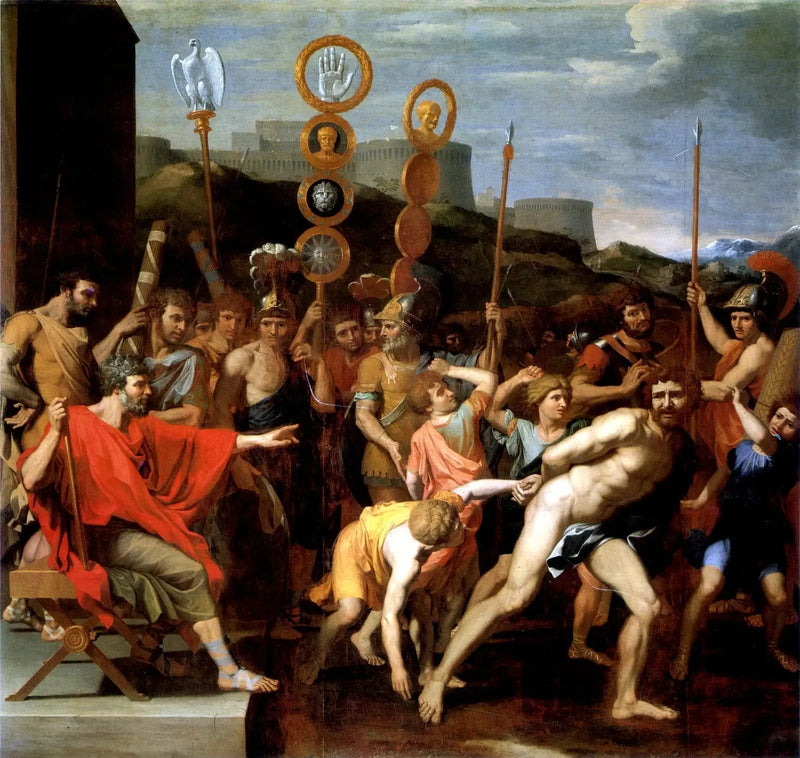 Camille leverer skolelæreren fra Faléries til sine skolebørn - Nicolas Poussin