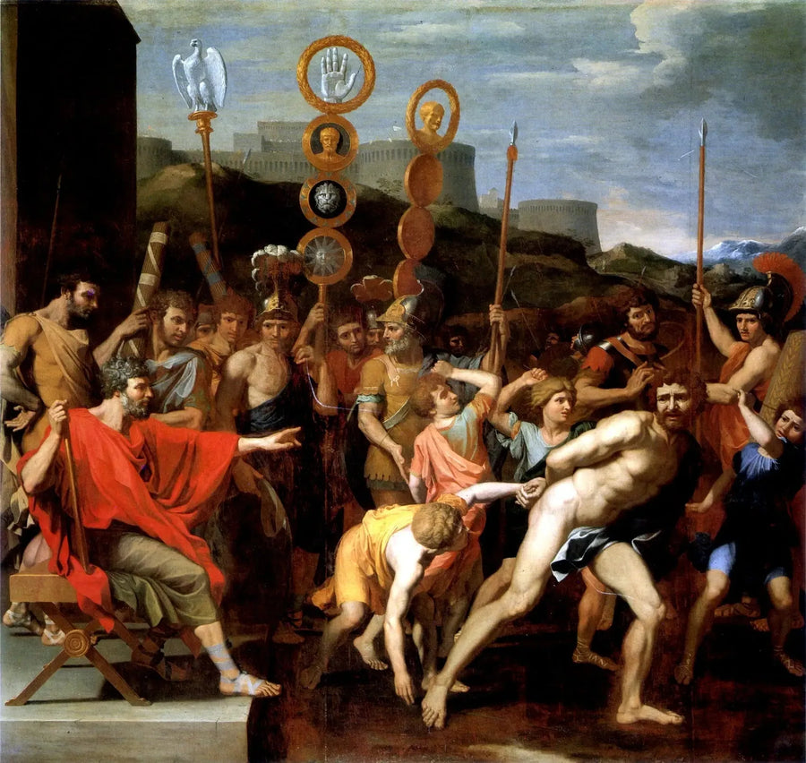 Camille leverer skolelæreren fra Faléries til sine skolebørn - Nicolas Poussin