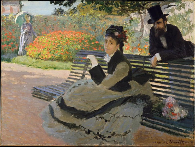 Camille Monet på en havebænk - Claude Monet