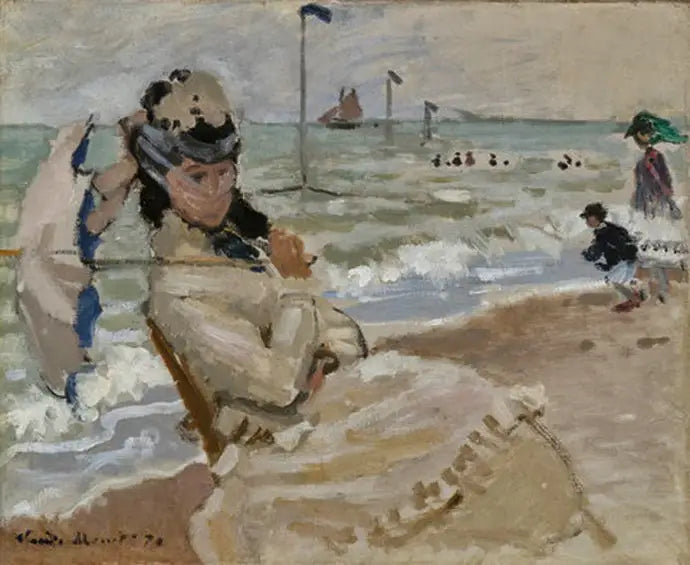 Reproduction du tableau « Camille sur la plage de Trouville - Claude Monet » par Alpha Reproduction en peinture à l’huile
