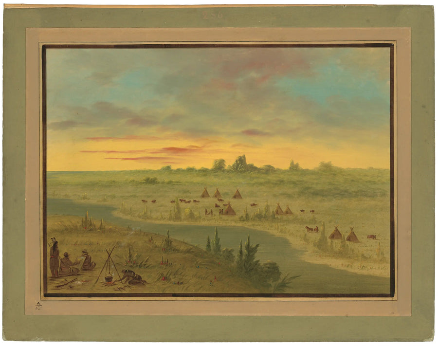 Pawnee-indianernes lejr ved solnedgang - George Catlin