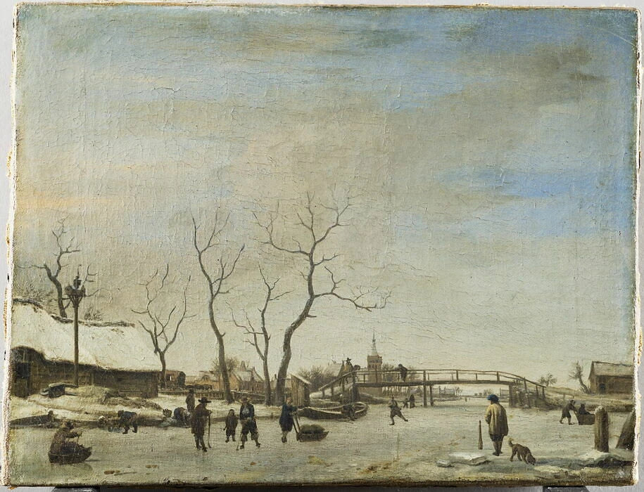 Canal gelé avec patineurs et joueurs de kolf - Adriaen van de Velde