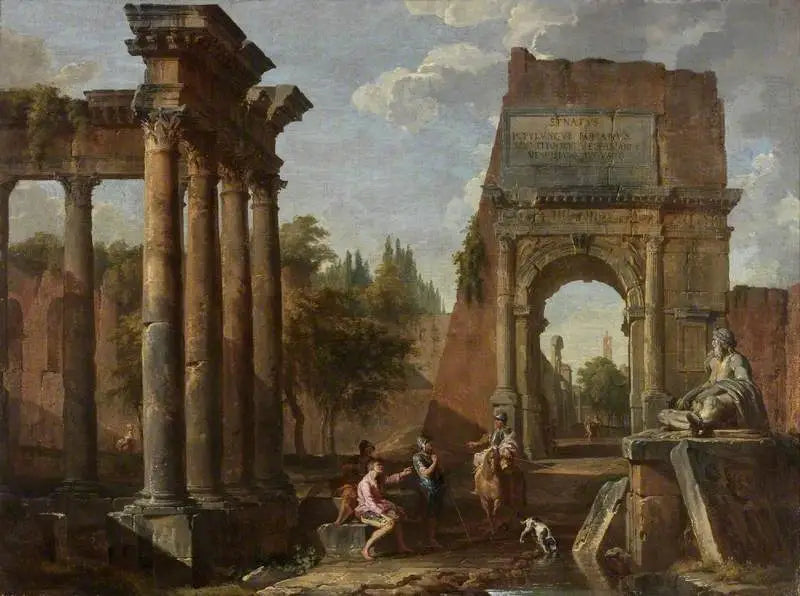 Capriccio architectural, Arc de Titus med figurer - Giovanni Paolo Panini