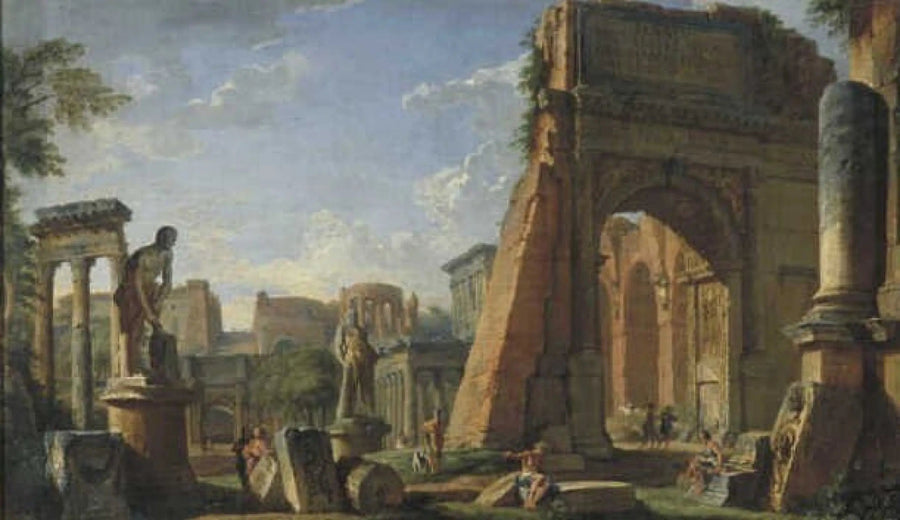 Capriccio med motiver fra Forum Romanum - Giovanni Paolo Panini