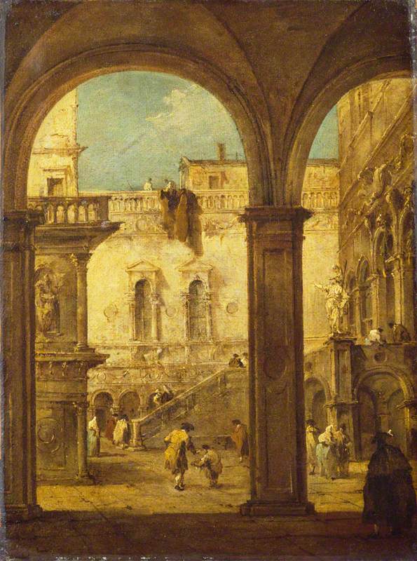 Capriccio med domstolen i Dogepaladset - Francesco Guardi