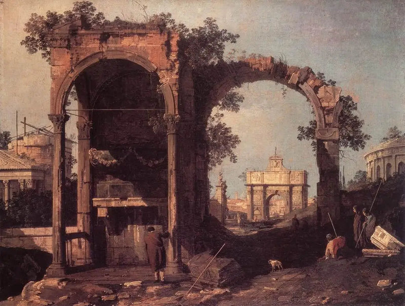 Capriccio med ruiner og klassiske bygninger - Canaletto