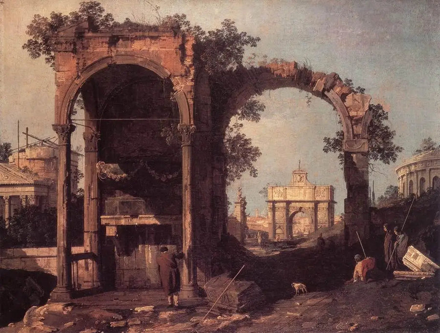 Capriccio med ruiner og klassiske bygninger - Canaletto