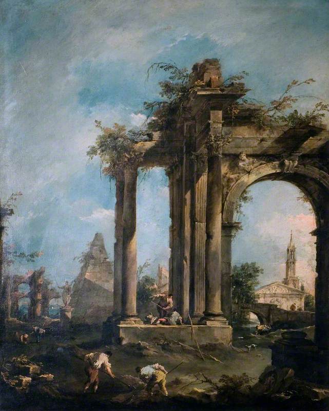 Capriccio med ruiner og figurer - Francesco Guardi