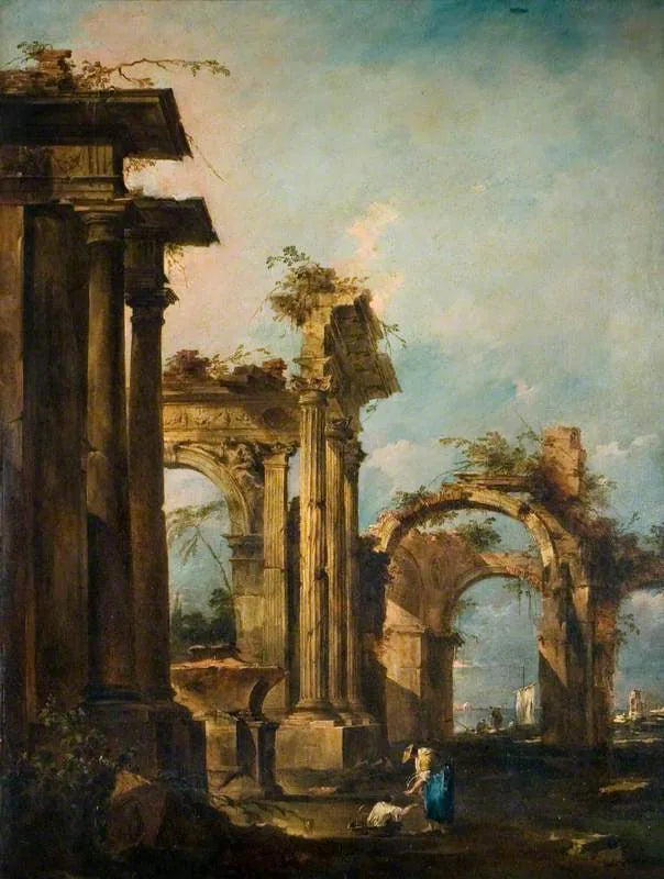 Capriccio med ruiner og figurer - Francesco Guardi