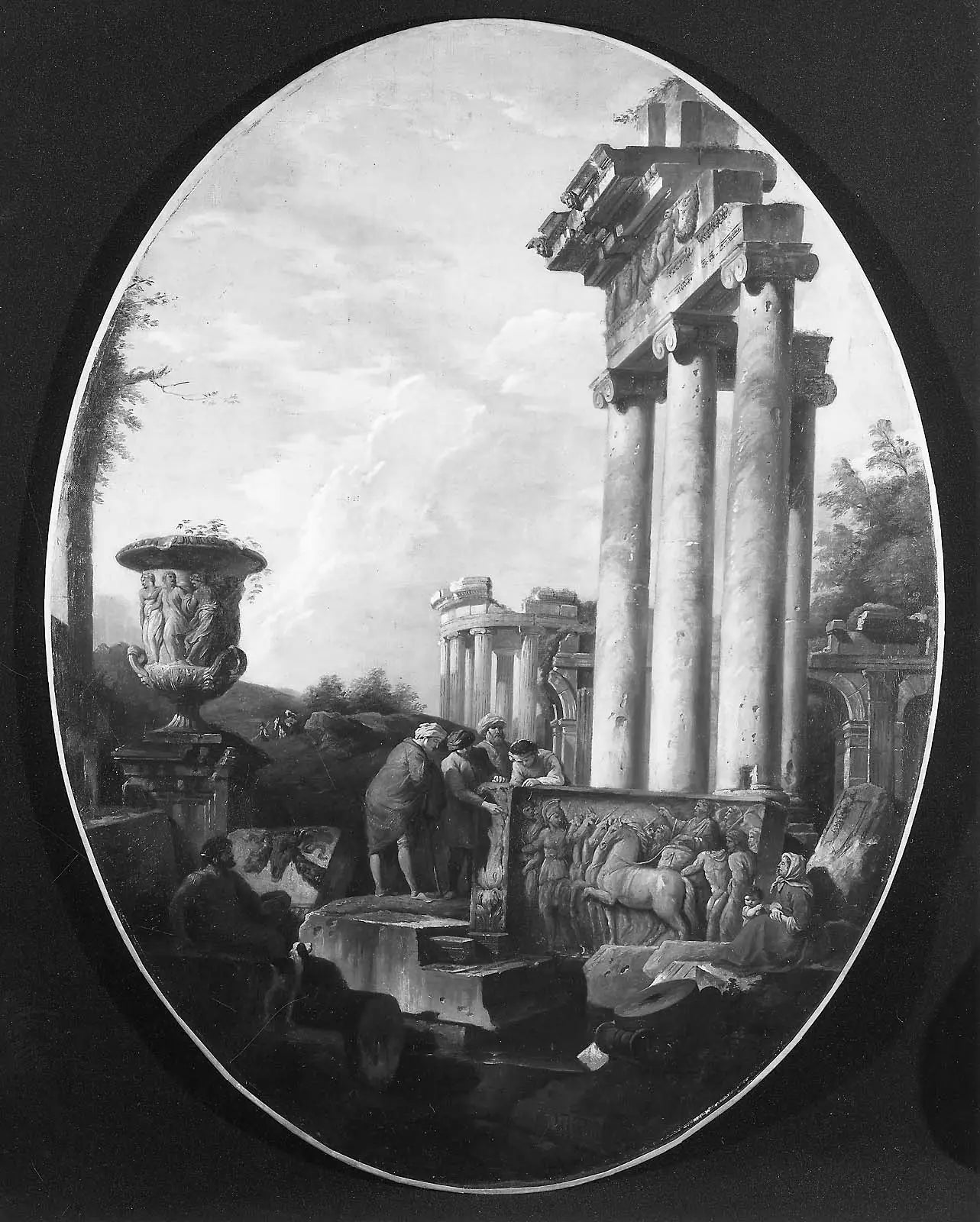 Capriccio de ruines romaines avec un bas-relief d’un cocher - Giovanni Paolo Panini - Alpha Reproduction