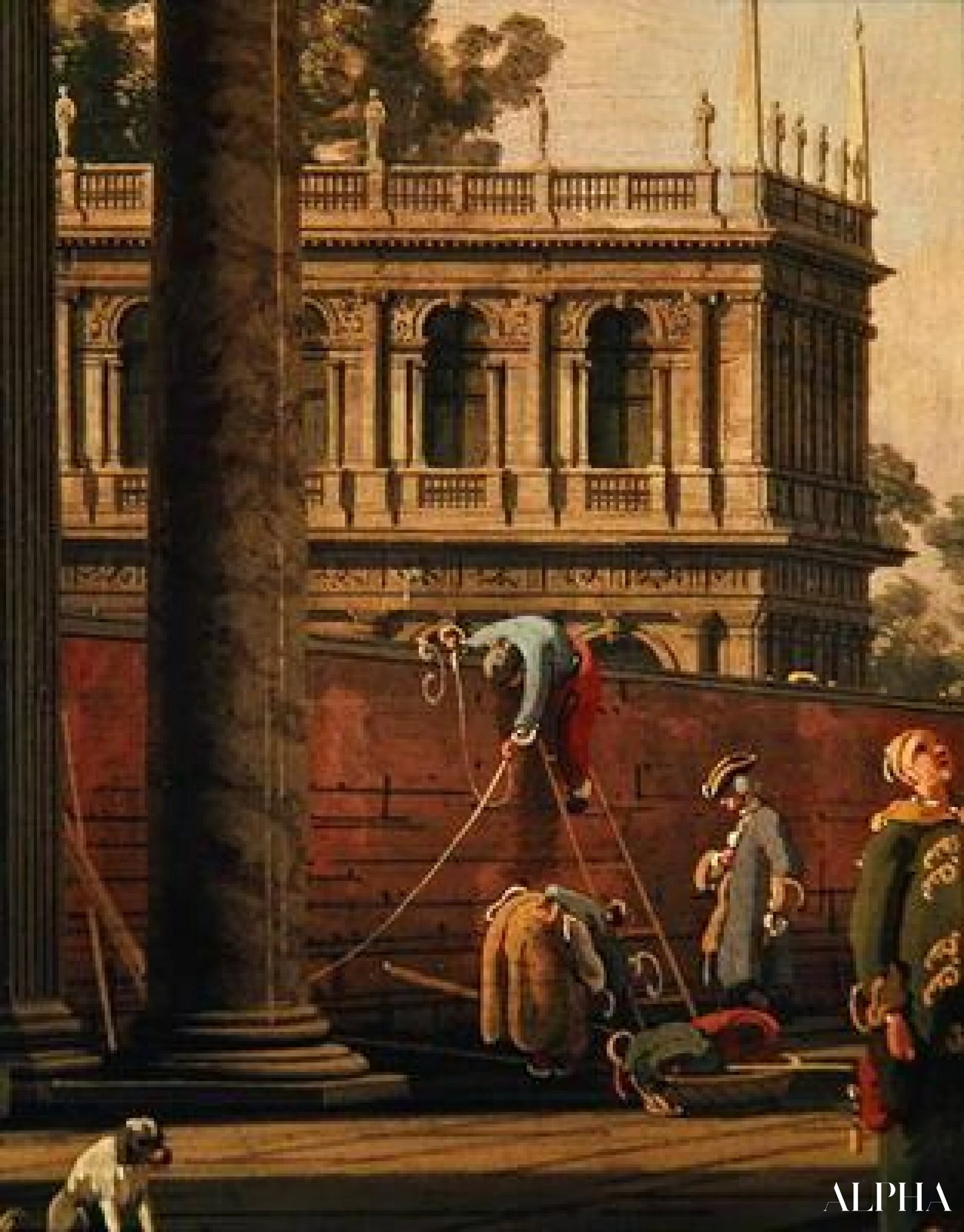 Capriccio d'un homme escaladant un mur (huile sur toile) - Giovanni Antonio Canal - Reproductions de tableaux et peintures haut de gamme