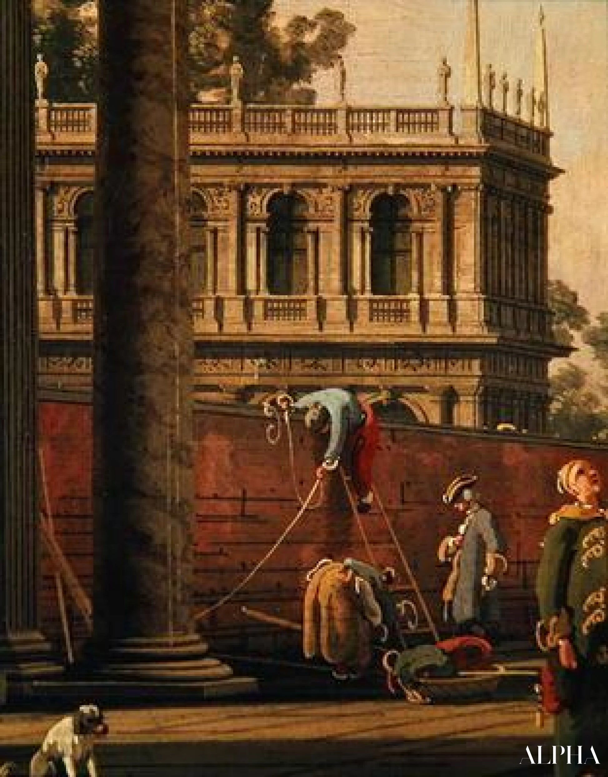 Capriccio d'un homme escaladant un mur (huile sur toile) - Giovanni Antonio Canal - Reproductions de tableaux et peintures haut de gamme