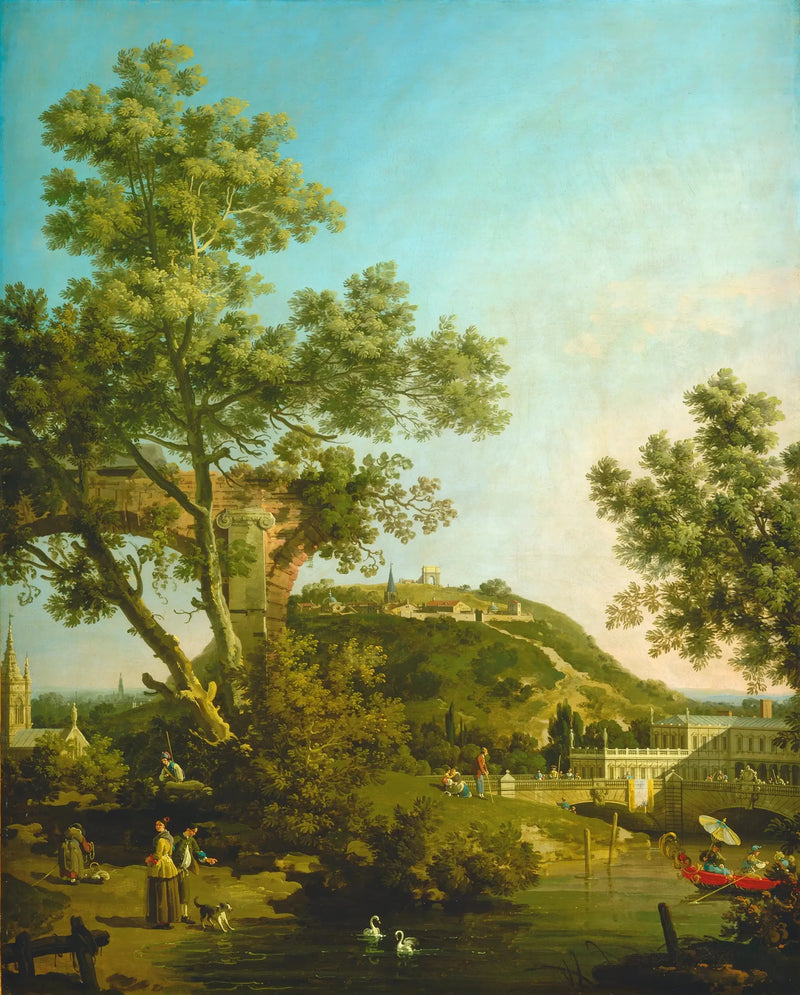 Capriccio : anglais landskab med et palads - Canaletto